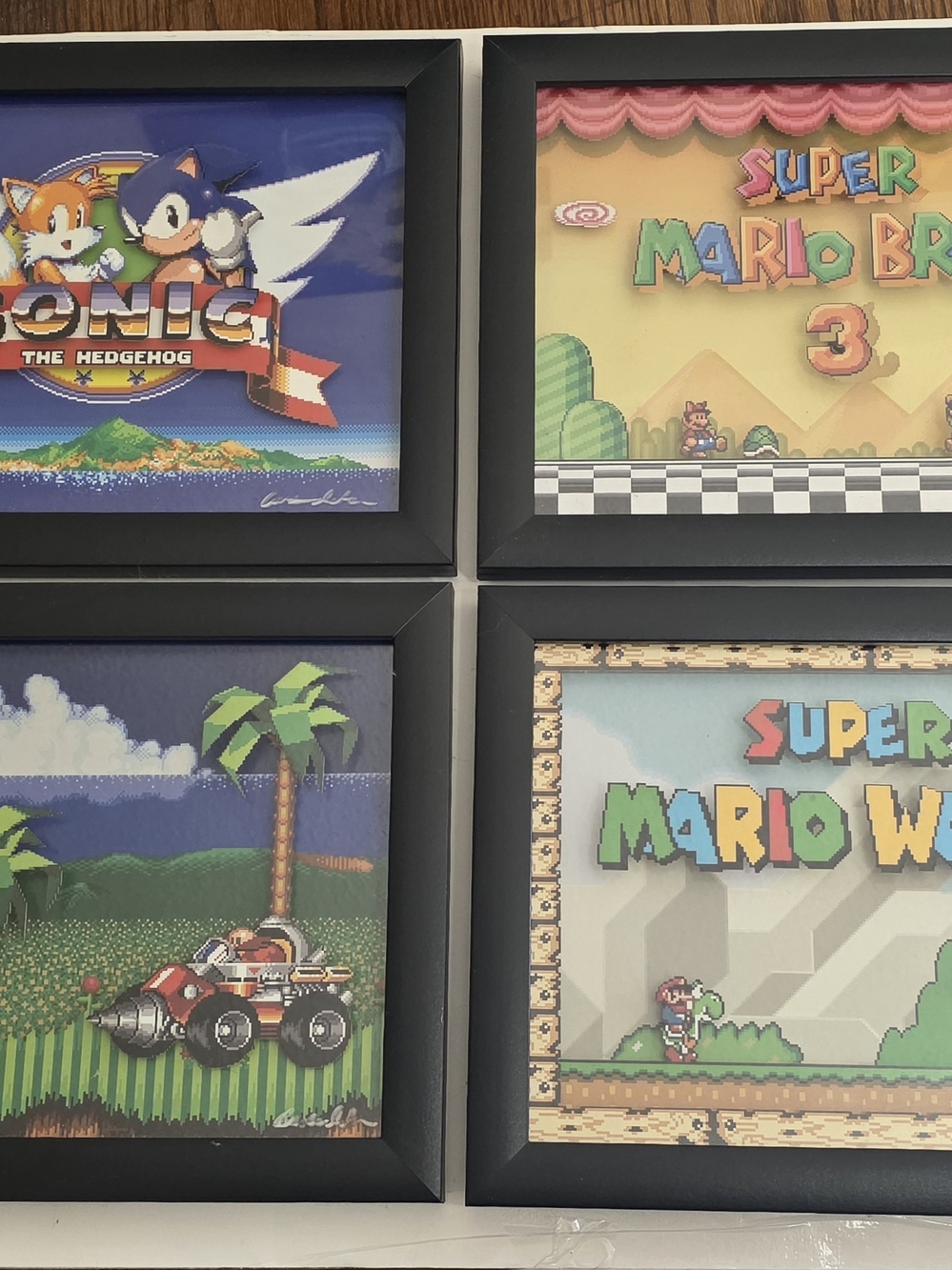 Lot of 4 Rad custom made Pixel Art Shadow Boxes. Sonic. Super Mario World.
